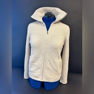 Pendleton Cotton Sweater Womens Medium Tan Full Zip Turtleneck Cable Knit F8-38